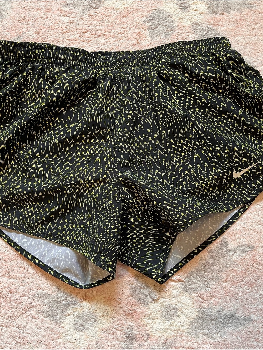 Nike Women’s Black with Neon Yellow Pattern Athletic Shorts